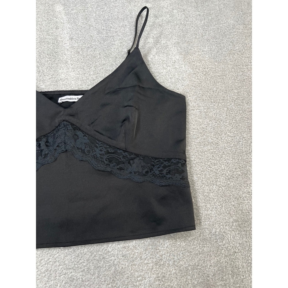 Abercrombie & Fitch Cami Top L Black Lace Inset Satin Look Side Zip Coquette - Picture 8 of 9